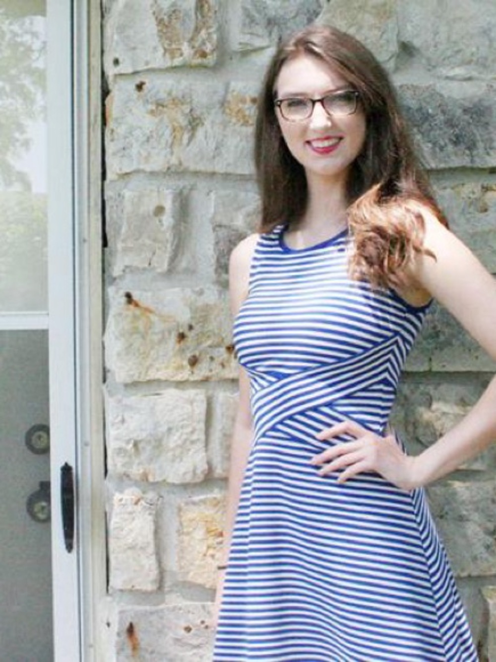 Trulli Striped Blue & White Sleeveless Fit-and-Flare Dress Size Large